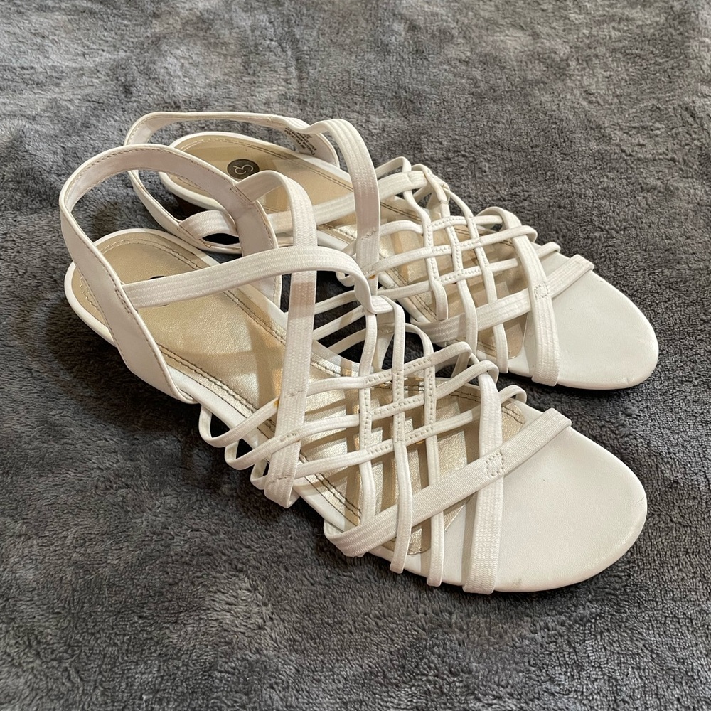 CP Strappy White Sandals Wedges